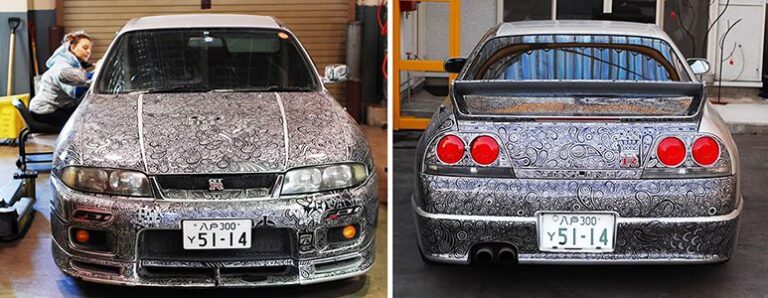 Artistic Wife doodles on Husbands Nissan Skyline but ends up turning it