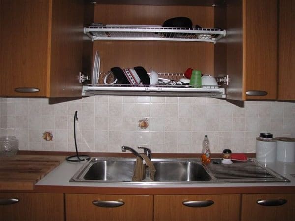 kitchen sink with dish rack