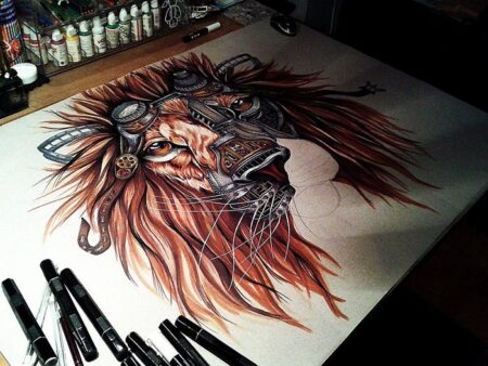 Artist Paula Duta Draws An Awesome Steampunk Lion