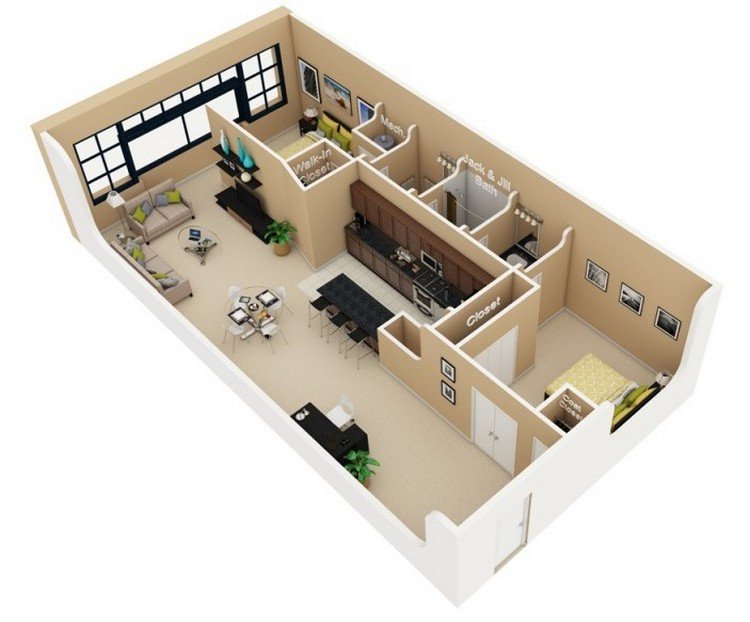 20 Awesome 3D Apartment Plans With Two Bedrooms Part 2