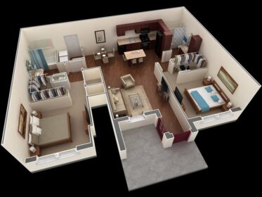 20 Awesome 3D Apartment Plans With Two Bedrooms - Part 2