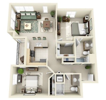 20 Awesome 3D Apartment Plans With Two Bedrooms - Part 2