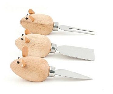mouse cheese knives wooden
