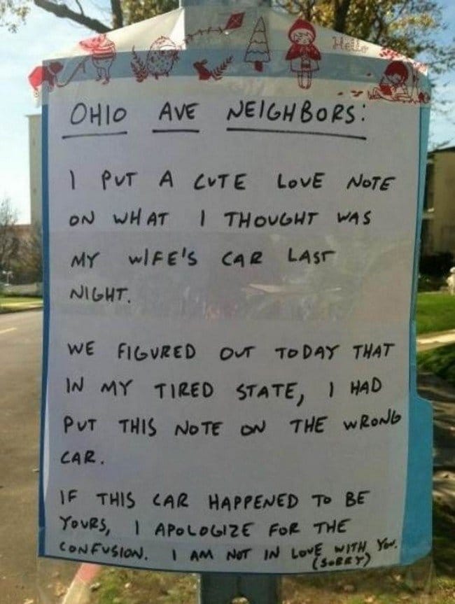 funny love notes neighbors clarification
