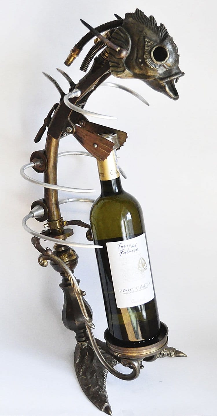 steampunk sculptures wine bottle rack