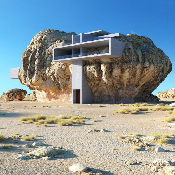 Architect Designs A House Inside A Giant Rock With A Modern Minimalist Look