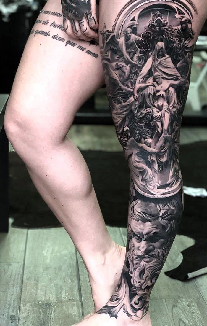 gothic leg piece by Rember TattooNOW