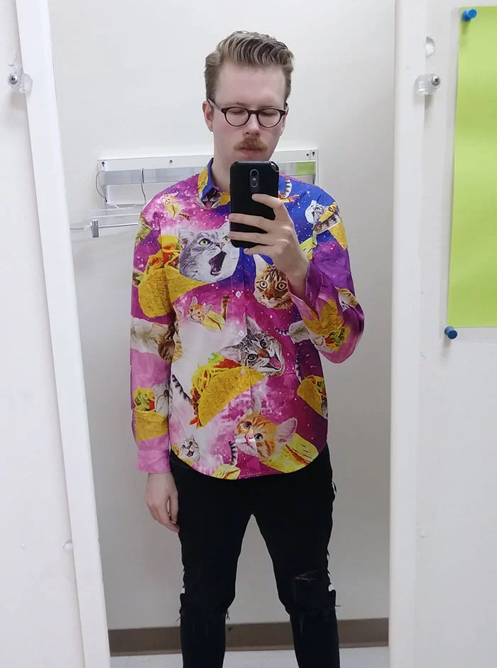 taco cat shirt weird thrift store