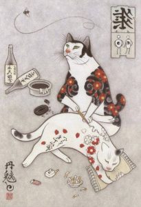 Japanese Artist Creates Curious Ink Wash Paintings Of Cats Tattooing ...