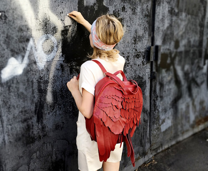 krukrustudio leather wings backpacks red