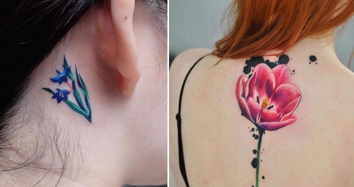 colorful flowers tattoos