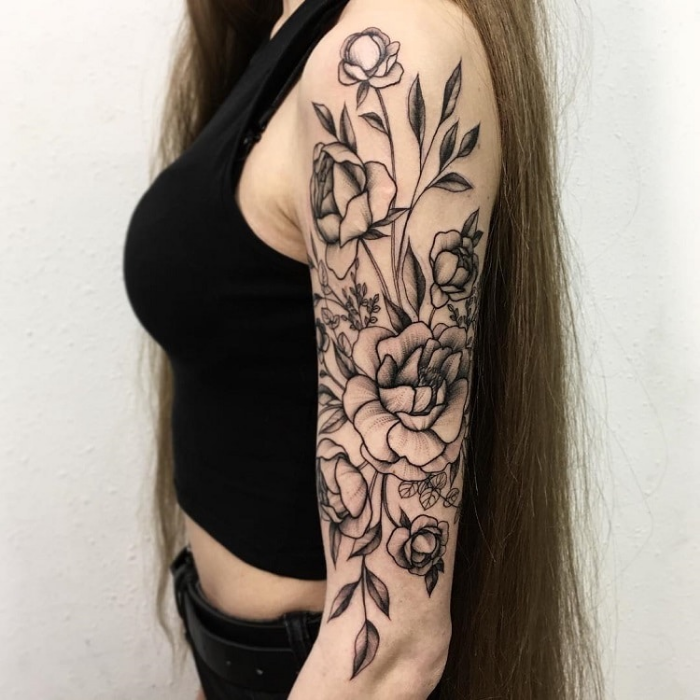 Tattoo uploaded by Stacie Mayer • Black and grey neo traditional floral  forearm tattoo by D'Lacie Jeanne. #flower #floral #botanical #D'LacieJeanne  #blackandgrey #neotraditional • Tattoodo