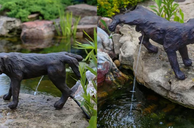 peeing dog garden statue