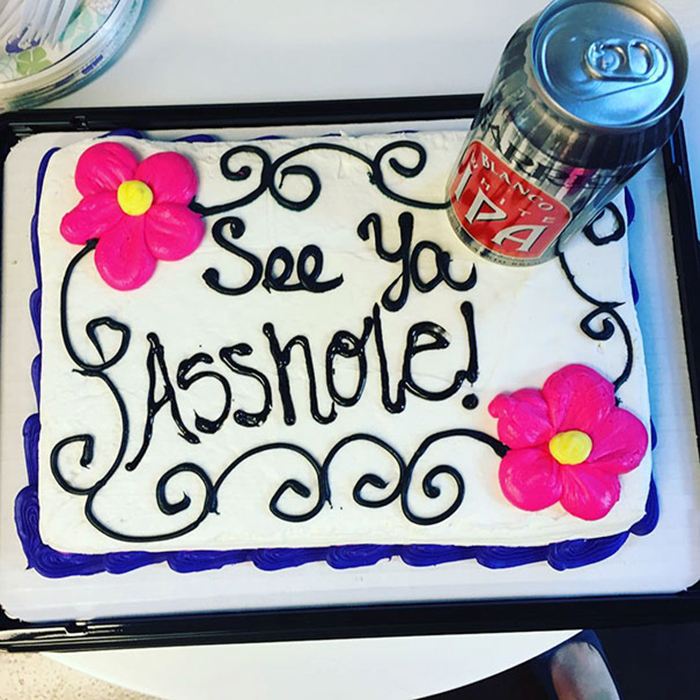 coworker leaving cake