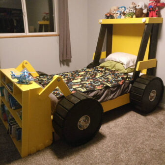 This Construction Truck Bed For Kids Comes With A Built-In Bookshelf