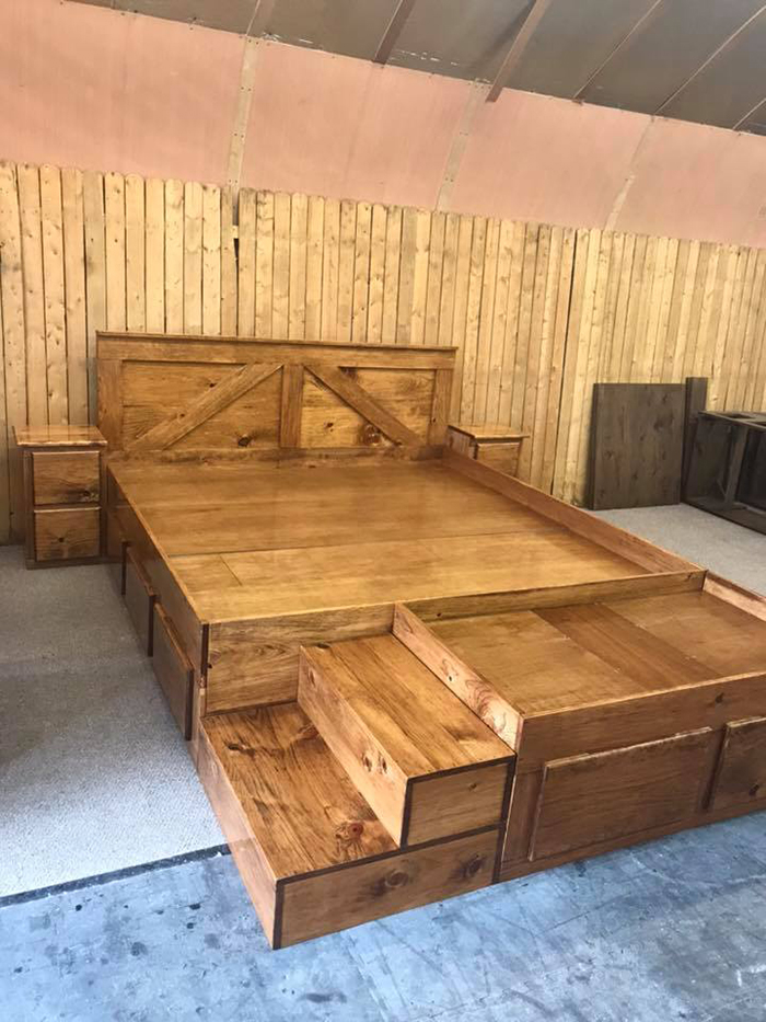 king bed with dog bed underneath