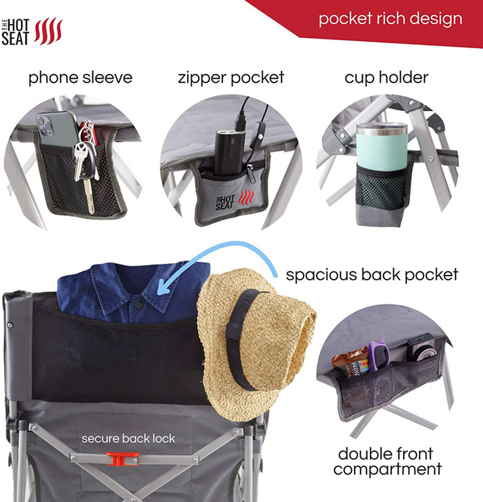 heated camping chair pocket add-ons