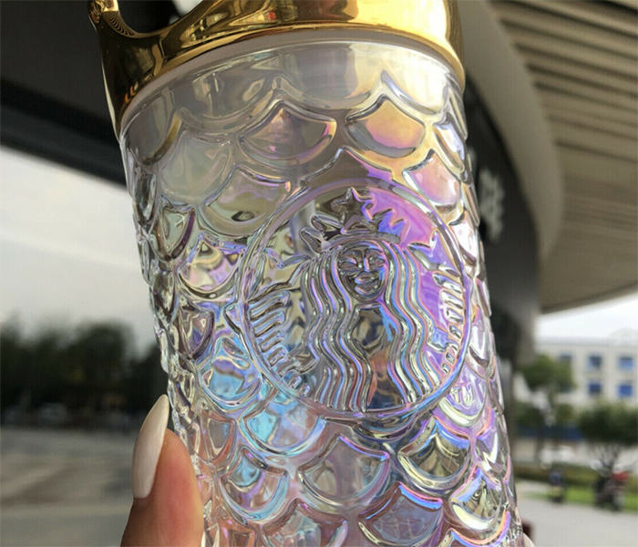 Starbucks Gold Siren Glass Water Bottle with Nylon Strap
