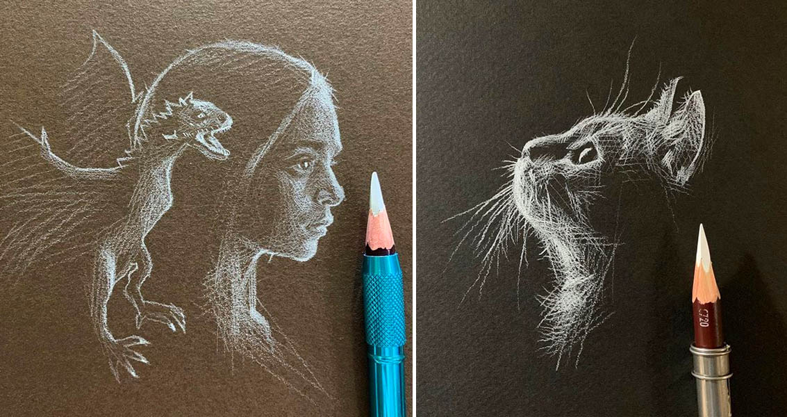 Artist Kay Lee Creates Striking Drawings Using White Pencil On Black Paper