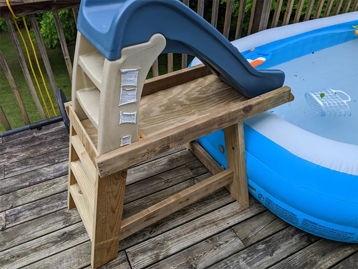 creative father creates slide for pool