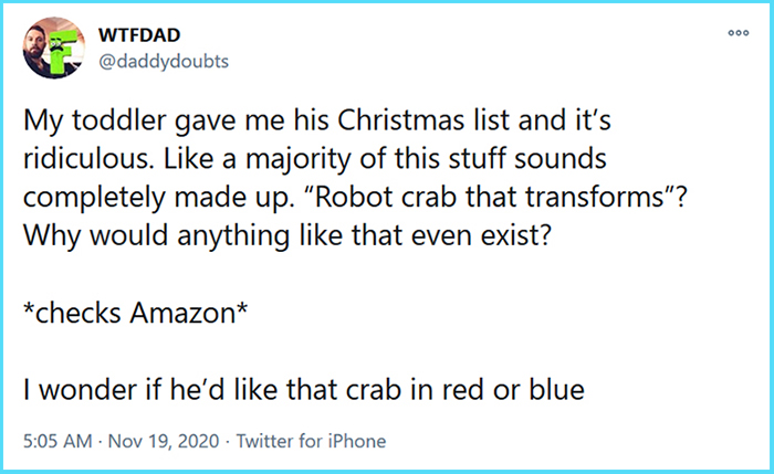 funny parenting tweets robot crab
