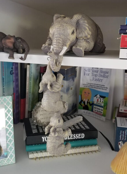 Elephant With Hanging Baby Elephants Bookend Statue