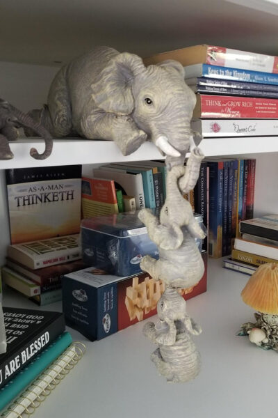 Elephant With Hanging Baby Elephants Bookend Statue